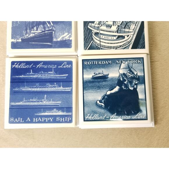 Coaster Holland America Line Ceramic Tile Delft Blue Cork Back New Box Vintage - Picture 7 of 13